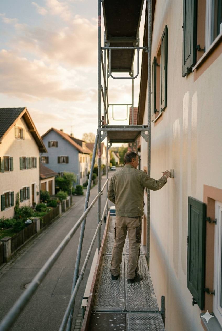 Malermeister Meisinger bei der Fassadenarbeit in Aichach